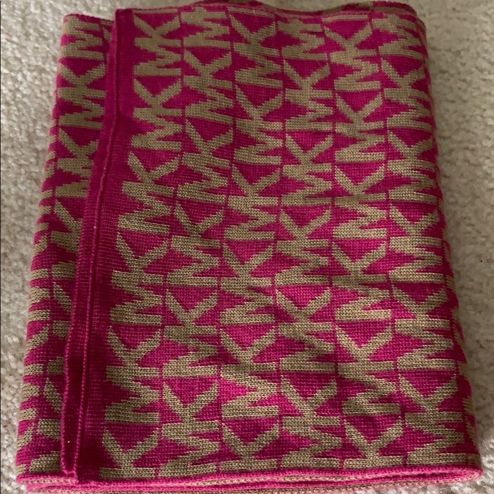 Michael Kors Tan and Magenta Long Scarf